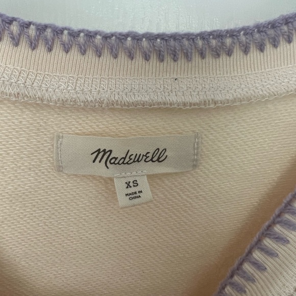 Madewell Ivory Sweatshirt Stitched Trim Edges Colorful Yarn Classic SZ XS - Picture 2 of 4